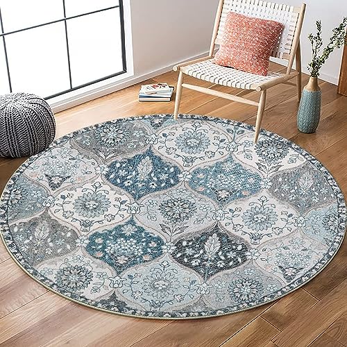 Nyescasa Runder Teppich Vintage Boho Teppich Waschbar Baumwollteppich Mandala Bedruckt Teppich Wohnzimmer Rund 120cm Flauschig Modern Teppich für Schlafzimmer Wohnzimmer Esszimmer Küche Innen von Nyescasa