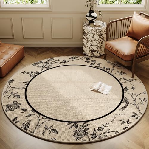 Nyescasa Runder Vintage Boho Teppich - Waschbar, Rutschfest, Bedruckt, 100cm - Weich, Modern für Wohnzimmer, Schlafzimmer, Esszimmer, Küche - Innen Khaki von Nyescasa