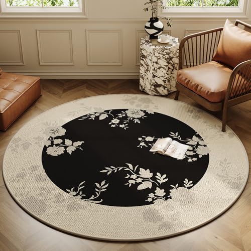 Nyescasa Runder Teppich Vintage Boho Waschbar rutschfest Bedruckt Wohnzimmerteppich Rund 100cm Weich Modern Teppich für Schlafzimmer Wohnzimmer Esszimmer Küche Innen Khaki von Nyescasa
