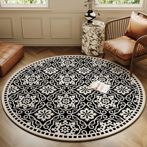 Nyescasa Runder Vintage Boho Teppich - Waschbar, Rutschfest, Mandala Bedruckt, 100cm - Weich, Modern für Wohnzimmer, Schlafzimmer, Esszimmer, Küche Innen von Nyescasa
