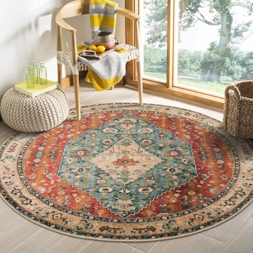 Nyescasa Runder Teppich Wohnzimmer Schlafzimmer Vintage Boho Kurzflor Teppich Weich Waschbar rutschfest Runder Teppiche für Kinderzimmer Esszimmer Outdoor, Rot, Rund 80 cm von Nyescasa