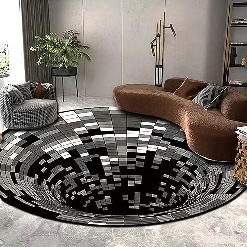 Nyescasa Teppich 3D Runder Teppich Optische Täuschung Illusions Teppich Rutschfester Vortex Carpet Schwarz-weiße Kariert Bodenmatte Fußmatte Für Wohnzimmer Schlafzimmer Küchenboden Flur 100CM von Nyescasa