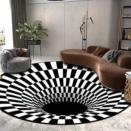 Nyescasa Teppich 3D Runder Teppich Optische Täuschung Illusions Teppich Rutschfester Vortex Carpet Schwarz-weiße Kariert Bodenmatte Fußmatte Für Wohnzimmer Schlafzimmer Küchenboden Flur 100CM von Nyescasa