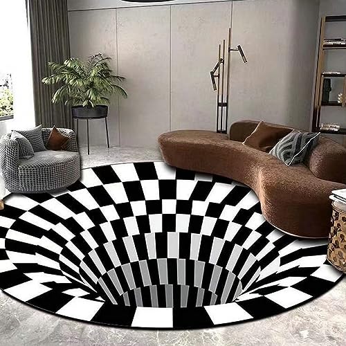 Nyescasa Teppich 3D Runder Teppich Optische Täuschung Illusions Teppich Rutschfester Vortex Carpet Schwarz-weiße Kariert Bodenmatte Fußmatte Für Wohnzimmer Schlafzimmer Küchenboden Flur 100CM von Nyescasa