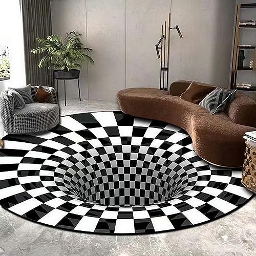 Nyescasa Teppich 3D Runder Teppich Optische Täuschung Illusions Teppich Rutschfester Vortex Carpet Schwarz-weiße Kariert Bodenmatte Fußmatte Für Wohnzimmer Schlafzimmer Küchenboden Flur 120CM von Nyescasa