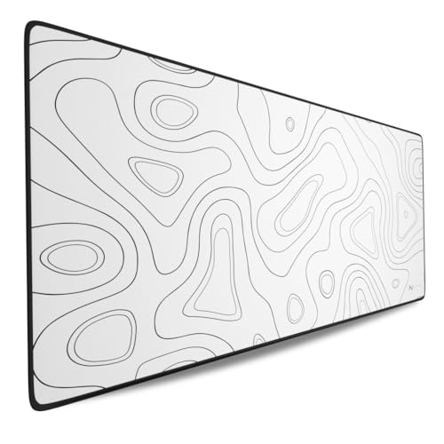 NYFTER - 3XL Gaming Mauspad weiß im Topography design 1200 x 600mm Premium Mousepad Size Groß vernähte Kanten langlebig mit high-end Glide und Anti-Rutsch Speed Gaming Mauspad von Nyfter