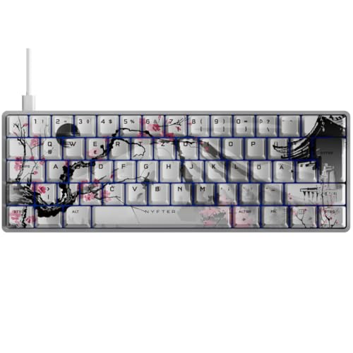 Nyfter - Gaming Keyboard - NYFBOARD GEN2 Gaming Computer Tastatur - mit PBT Sublimation Keycaps Sakura - HOT-SWAPPABLE mechanisch RGB-Hintergrundbeleuchtung ISO-DE Layout für Gamer (Sakura White, 60%) von Nyfter