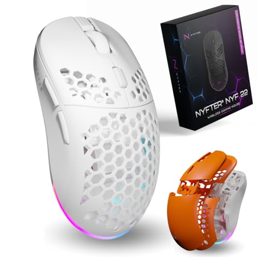 Nyfter - NYF22 Wireless Gaming Mouse Honeycomb Cover Ultraleicht 75g leistungsstark mit 400mA 19K DPI, 400 IPS 1000 hz 50h Akkulaufzeit langlebig Zwei wechselbare Cases inkl. von Nyfter