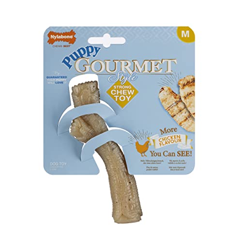 Nylabone Maximale Stärke Tough Extreme Welpe Gourmet Knochen Kauspielzeug, Erwachsene Zähne, durchgehend mit extra Hühnergeschmack infundiert, mittel, für Welpen 0-16kg von Nylabone