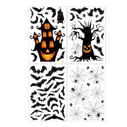Nymora 63Pcs Halloween Fensteraufkleber, Gruselige Geister Kürbis Fledermäuse Fensterbilder für Fenster Tür Halloween Party Deko von Nymora