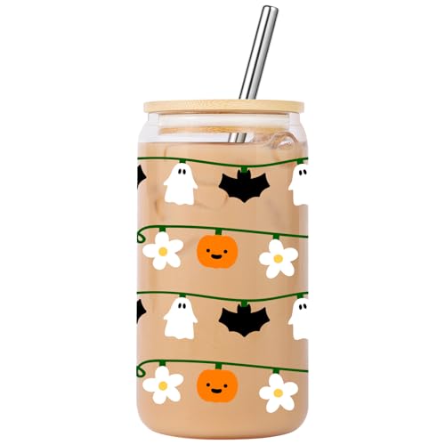 Nymora Herbst Tasse Halloween Cup 16oz Kürbis Tasse Glas mit Deckel und Strohhalm - Dekorative Party und Dekoration Nymora Herbst Tasse Halloween Cup 16oz Kürbis Tasse Glas mit Deckel und Strohhalm - Dekorative Party und Dekoration von Nymora