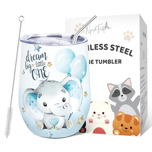 NymphFable 12oz/350ml Edelstahl Thermobecher Kaffeebecher to go, Elefant Weinbecher Weinglas Mit Deckel und Strohhalm, Kaffee, Cocktails von NymphFable
