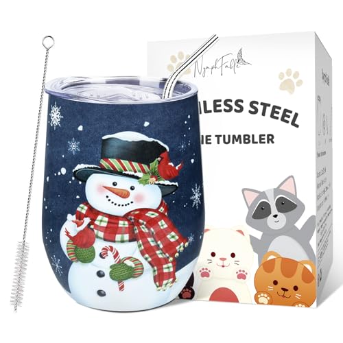 NymphFable 12oz/350ml Edelstahl Thermobecher Kaffeebecher to go, Schneemann Weinbecher Weinglas Mit Deckel und Strohhalm, Kaffee, Cocktails von NymphFable