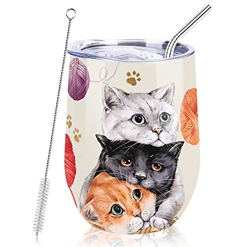 NymphFable 12oz Niedlich Katze Thermobecher Wolle Kaffeebecher to go Edelstahl Weinglas Mit Deckel Beste Freundin von NymphFable