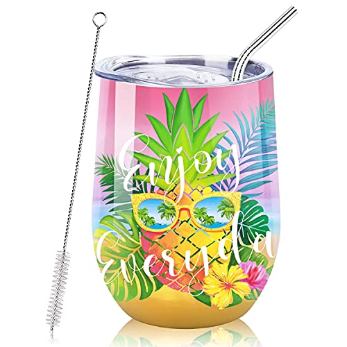 NymphFable 12oz Ananas Edelstahl Thermobecher Kaffeebecher to go Weinglas Mit Deckel Geschenke für Beste Freundin von NymphFable