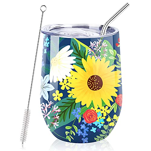 NymphFable 12oz Blume Thermobecher Kaffeebecher to Go Edelstahl Weinglas Mit Deckel Geschenke für Frauen von NymphFable