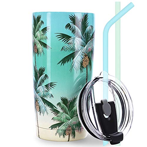 NymphFable 20oz Palme Edelstahl Thermobecher mit Deckel und Strohhalm Kaffeebecher to go Geschenke für Bester Freund von NymphFable
