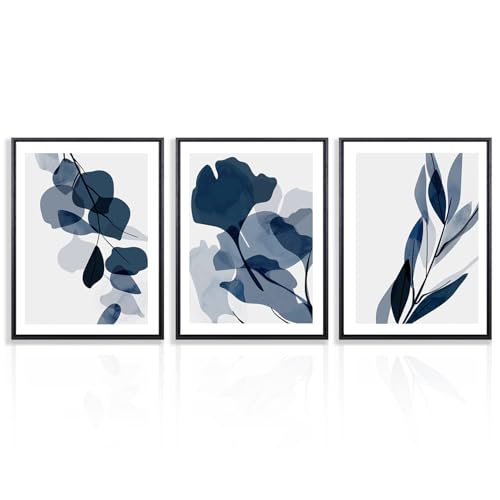 NymphFable Abstrakte Botanische Wanddekoration Poster Blaue Pflanze Drucke, Aquarell Blume Wand Poster für Schlafzimmer Wohnzimmer Dekor 12x16 im Satz von 3 ungerahmt von NymphFable