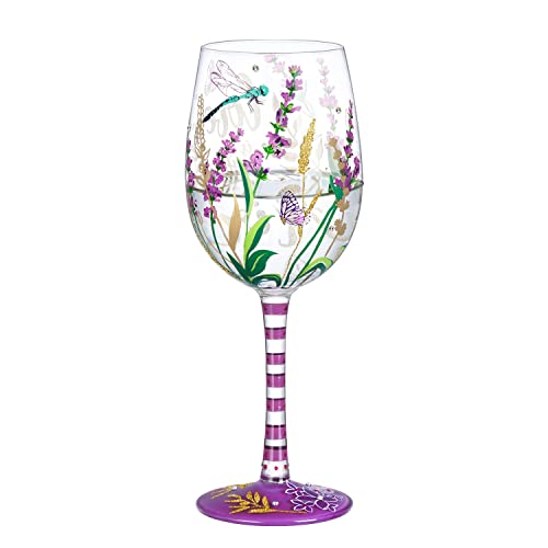 NymphFable Bunte Weingläser Lila Lavendel Personalisiertes Handgemalt Weinglas Geschenk für Frauen mit Geschenkbox, 15oz von NymphFable