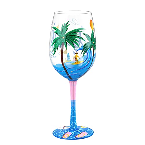 NymphFable Bunte Weingläser Strand Personalisiertes Handgemalt Weinglas Geschenk für Frauen mit Geschenkbox, 15oz von NymphFable