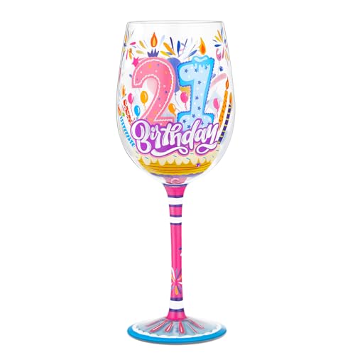 NymphFable Handbemaltes Weinglas 21. Geburtstag Geschenk Personalisierte Kunsthandwerker Gläser Geschenke für Familie Freund 15oz von NymphFable