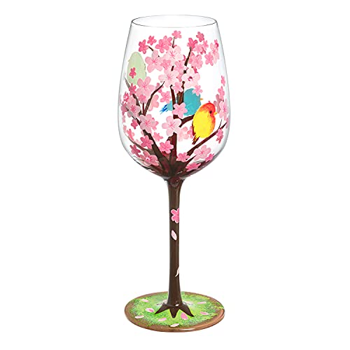 NymphFable Kirschblüten Rotweingläser 15oz Weinglas Handbemalt Personalisiert Geburtstagsgeschenke für Frau Freundin von NymphFable