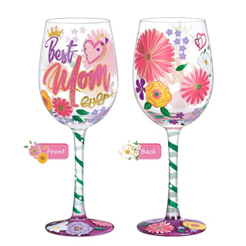 NymphFable Weinglas mit Aufschrift "Best Mom Ever", handbemalt, Geburtstagsgeschenk für Mutter von der Tochter, 425 ml von NymphFable