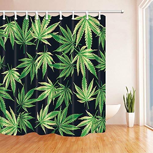 Nyngei Cannabis Marihuana Blätter Duschvorhang Badezimmer wasserdichter Stoff 12 Haken 183 x 183 cm von Nyngei