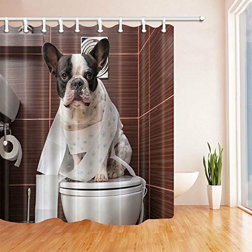 Nyngei Französische Bulldogge Duschvorhang Badezimmer Decor Stoff 12 Haken 183 x 183 cm von Nyngei