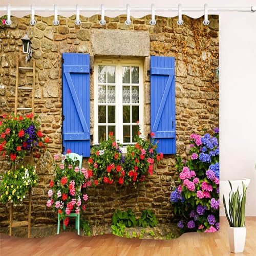 Nyngei Garten-Duschvorhang für den Außenbereich, wasserdichtes Design und Polyester, schnell trocknend, 3D-Duschvorhang, Badezimmer, 180 x 180 cm, langlebig und waschbar, mit 12 Haken von Nyngei