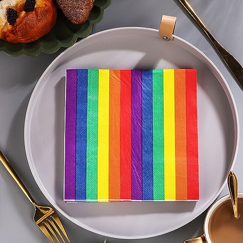 40Stück Servietten Regenbogen, Regenbogen Servietten für Taufe, Kinder Geburtstag, Babyparty, Konfirmation Kommunion Tischdeko, Mädchen Regenbogen Party Deko von Nytlivet