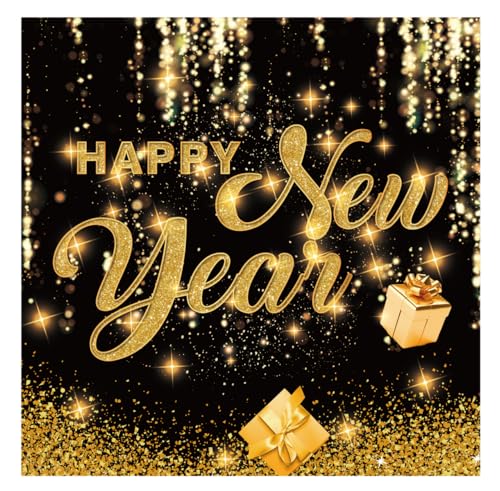 Nytlivet 40Stück Silvester Neujahr Servietten, Schwarz Gold Servietten, Silvester Tischdeko 2025 Happy New Year Servietten Einweg Cocktail Servietten für Silvester Geburtstags Weihnachts von Nytlivet