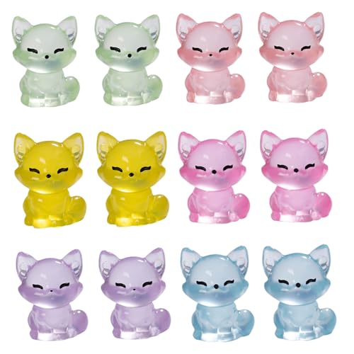 Nyutcwe 12pcs Mini -Harztiere, 1x0, 8 Mini -Fuchs -Figur, leuchten in den dunklen winzigen Harztieren für Puppenhaus Aquarium Decor Micro Fairy Garden Landschaft von Nyutcwe
