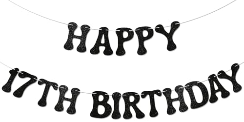 Banner "Happy 17th Birthday" – Cheer to 17 Years, Awesome Since 2008 Banner, Teen Boys Teen Girls 17th Birthday Party Decorations Black Glitter Banner "Happy 17th Birthday" – Cheer to 17 Years, Awesome Since 2008 Banner, Teen Boys Teen Girls 17th Birthday Party Decorations Black Glitter von Nyvvira