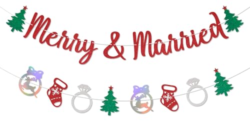 Banner "Merry & Married" – Weihnachts-Banner, Brautparty, Weihnachts-Bach-Dekor, Weihnachts-Bachelorette-Party, Deorationen, roter Glitzer Banner "Merry & Married" – Weihnachts-Banner, Brautparty, Weihnachts-Bach-Dekor, Weihnachts-Bachelorette-Party, Deorationen, roter Glitzer von Nyvvira