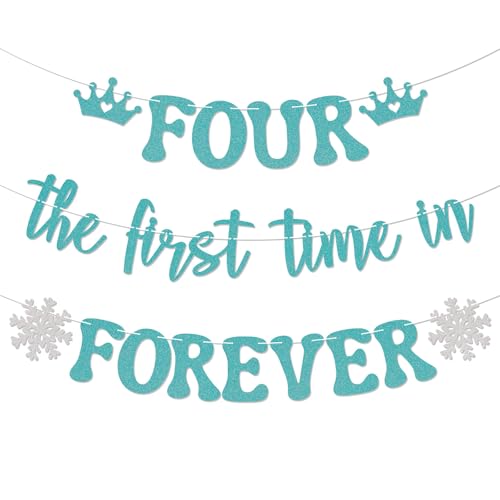 Four the First Time in Forever Banner – Schneeflocke 4. Geburtstag Dekor, Prinzessin Frozen Geburtstag Party Dekorationen Blau Glitzer Four the First Time in Forever Banner – Schneeflocke 4. Geburtstag Dekor, Prinzessin Frozen Geburtstag Party Dekorationen Blau Glitzer von Nyvvira