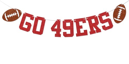 Go 49ers Banner – Fußball-Party-Dekoration, 49ers Fußball-Party-Dekorationen, roter Glitzer Go 49ers Banner – Fußball-Party-Dekoration, 49ers Fußball-Party-Dekorationen, roter Glitzer von Nyvvira