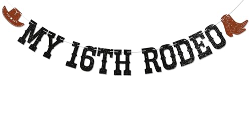 My 16th Rodeo Banner – Cowboy Cowgirl 16 Jahre alt Geburtstag Dekor Western 16. Geburtstag Party Dekorationen Schwarz Glitzer von Nyvvira