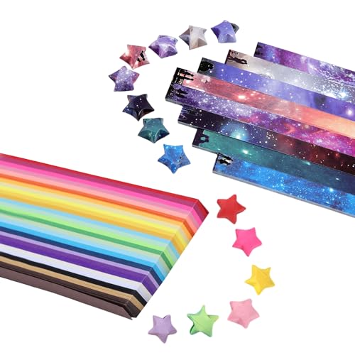 1080 Stern-Papierstreifen, darunter bunte 27-Farben-Papierstreifen und Sternenhimmel-Verlaufspapierstreifen, DIY-Stern-Deko-Papierstreifen, Papierbasteln, geeignet für die Geschenkdekoration von NyxSeat