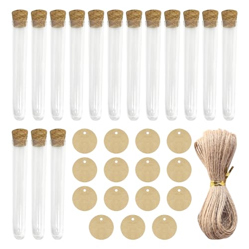 15 Stück Kunststoff-Reagenzgläser Mit Korken, 15 Stück Hängeetiketten Mit Bindfaden, Transparente Blumenflaschen, Geeignet Für Die DIY-Produktion (12 X 75 Mm). von NyxSeat