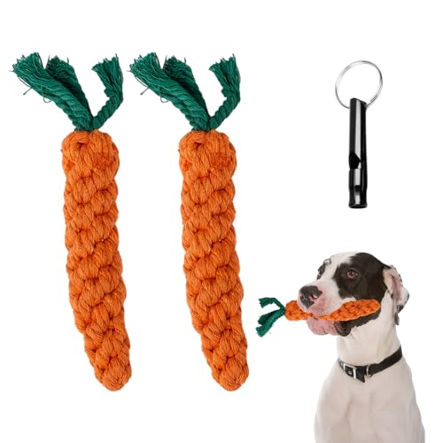 2 Stück Karotten-Haustierspielzeug, 1 Stück Hundepfeife, Hundekauspielzeug, Zahnreinigungsspielzeug, Baumwollseil geflochtenes Hundespielzeug, geeignet zum Interagieren und Werfen mit Ihrem Hund von NyxSeat