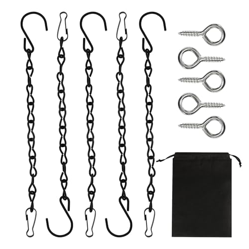 5 Stück Schwarze Stahlketten Mit 5 Stück Schraubhaken, 1 Stück Schwarze Vliestasche, Hängendes Vogelhäuschen Mit S-Haken Und Karabiner, Metallkettenhaken, Blumentopfkette von NyxSeat