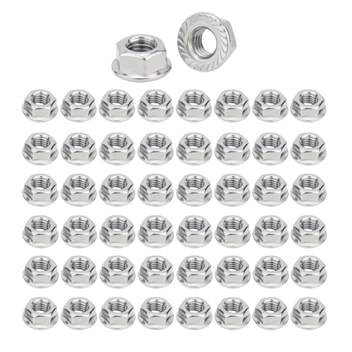 Nzexlyva 50 Stück M6 Kontermuttern mit Flansch, 6 mm Sechskant-gezahnte Sicherungsmuttern, A2-Edelstahl, M6-Mutter, Sicherungsmutter (50 Stück) von Nzexlyva