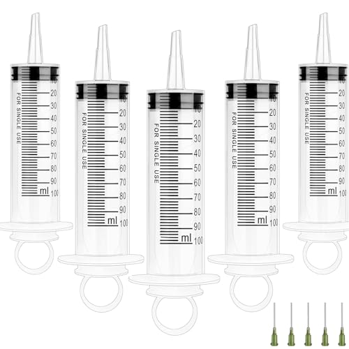 Spritze 100ml mit Stumpfer Nadel 5 Stück Spritzen 100ml Steril Verpackt Dosierspritze Wiederverwendbar für Fütterung Pflanzenbewässerung Motoröl oder Bremsflüssigkeit Spritze 100ml mit Stumpfer Nadel 5 Stück Spritzen 100ml Steril Verpackt Dosierspritze Wiederverwendbar für Fütterung Pflanzenbewässerung Motoröl oder Bremsflüssigkeit von Nzoike