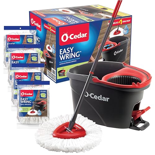 O-Cedar Mop und Eimer Frustfreie Verpackung Microfiber Floor Cleaning System Spin Mop and Bucket with 4 Extra Refills von O-Cedar