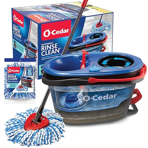 O-Cedar EasyWring RinseClean Mikrofaser-Schleudermopp und Eimer-Bodenreinigungssystem mit 1 extra Nachfüllpackung, Grau von O-Cedar