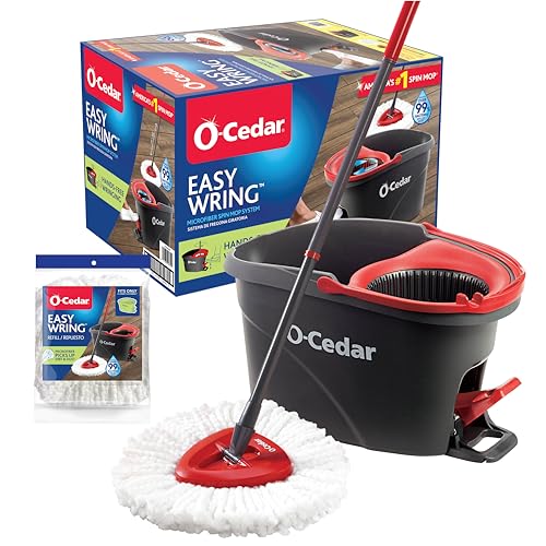 O-Cedar Spin Mop EasyWring SpinMop, Mikrofaser, Rot/Grau, with 1 Extra Refill von O-Cedar