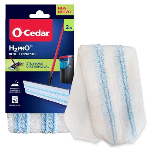 O-Cedar H2prO Flacher Wischmoppkopf Ersatz (2 Stück) | maschinenwaschbar | wiederverwendbar | Mikrofaser-Nachfüllpackung | entfernt 99% der Bakterien von O-Cedar