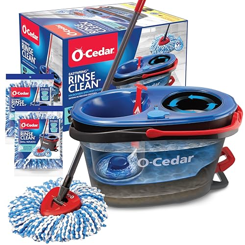 O-Cedar Refills EasyWring Mikrofaser-Drehmopp, Bodenreinigungssystem mit 2 zusätzlichen, Plastik, Rinseclean Spin Mop & Eimer + 2 Extra Nachfüllpackungen, RC von O-Cedar