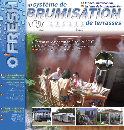O'FRESH Sprühnebel System terrasse - Set mit 6m - Schlauch und 6 Nebeldüsen | Verdunstungskühlung-Bewässerungsystem | Wasser-Zerstäuber und Bewässerungs - Sprühnebel-Kühlung für Terrasse, Garten von O'FRESH